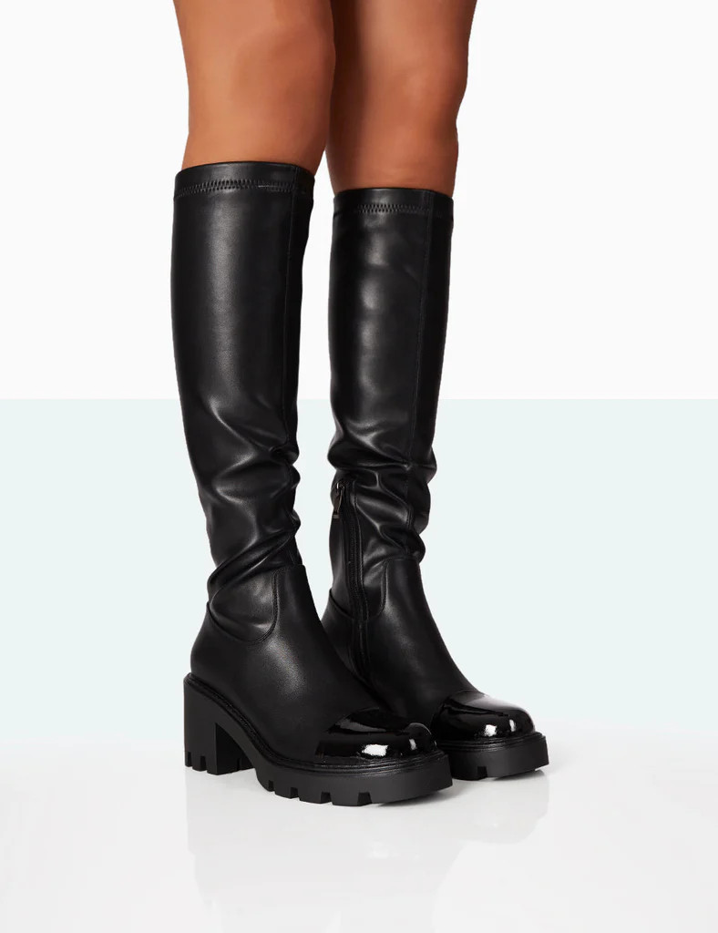 Fletch Black Pu Chunky Sole Over The Knee Boot | Public Desire (US & CA)