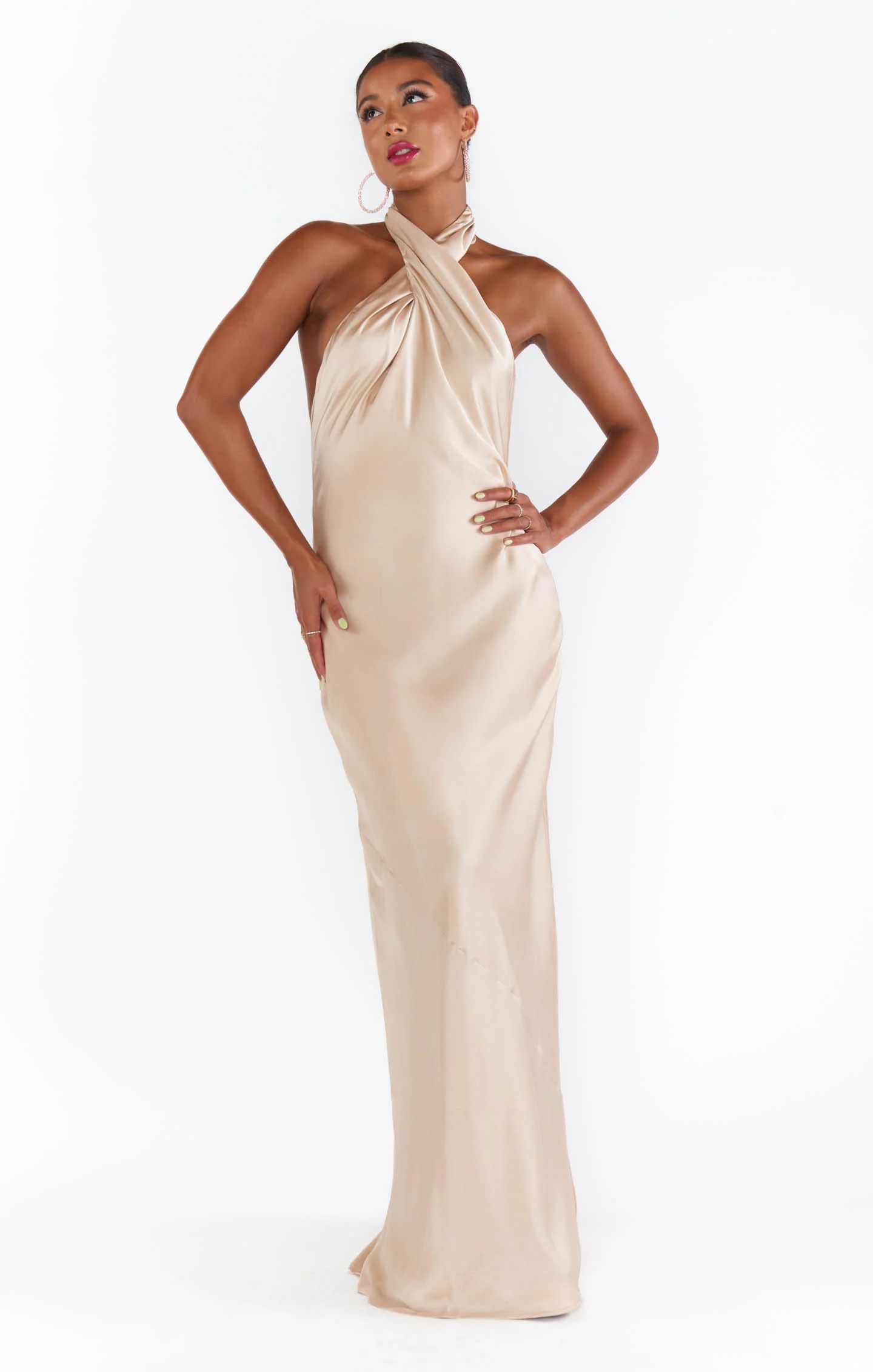 Jasmine Halter Maxi Dress ~ Champagne Luxe Satin | Show Me Your Mumu