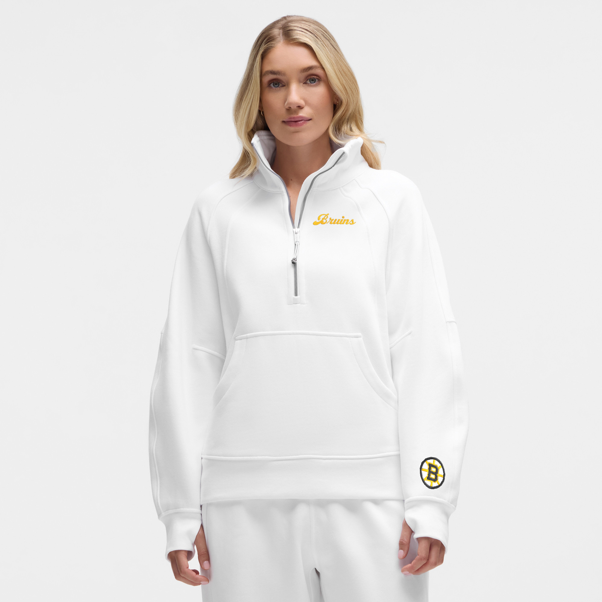 Women's lululemon  White Boston Bruins Long Scuba Oversized Half-Zip Funnel Neck | Fanatics