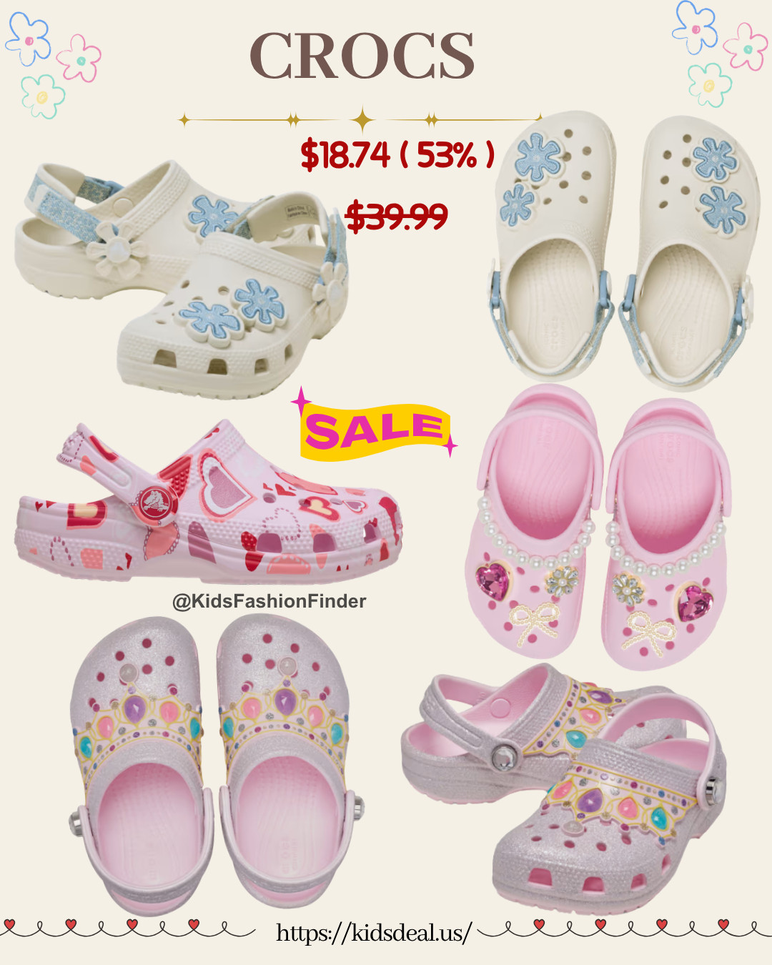 🌼✨ Dreamy Crocs for Kids — EXTRA 25% OFF!

Now on sale + use code CROC25
👉 Starting UNDER $19 😱💛

🤍 Cream classic with denim heel strap + daisy charms — fresh & stylish 🌼
💖 Pink pearl edition with heart gems + bow + pearl strap — total princess vibes 👑✨

Cute, comfy & non-slip — perfect for everyday wear!

#CrocsKids #CrocsSale #CROC25 #KidsShoes #PrincessStyle #CuteKids #MomFinds #DisneyStyle #ToddlerFashion #DealAlert  #Jibbitz 👟💛 

 

#LTKSaleAlert #LTKBaby #LTKKids
