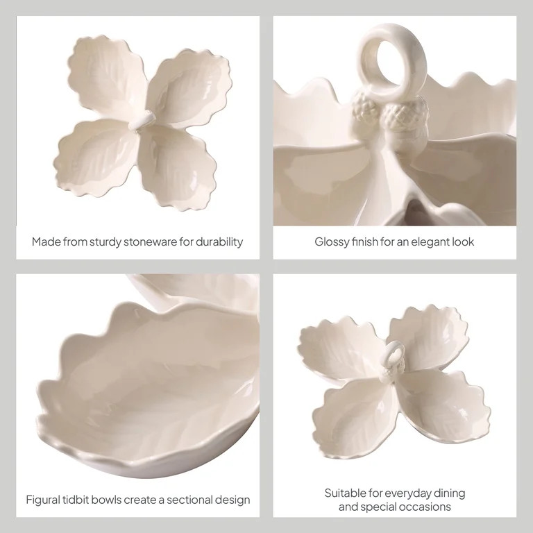 Better Homes & Gardens Figural 4-Leaf 4 oz Cream Stoneware Sectional Serving Bowl | Walmart (US)