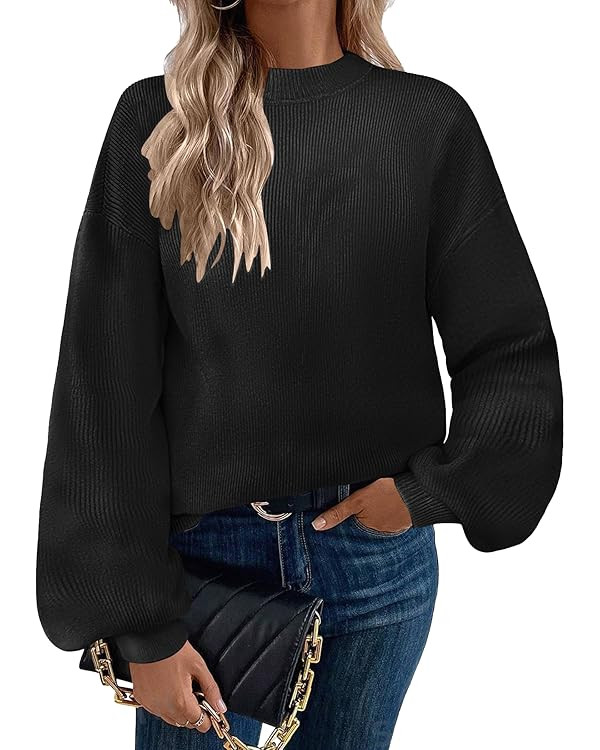 Zeagoo Sweaters for Women 2024 Fashion Trendy Long Sleeve Turtleneck Pullover Lantern Knit Sweate... | Amazon (US)