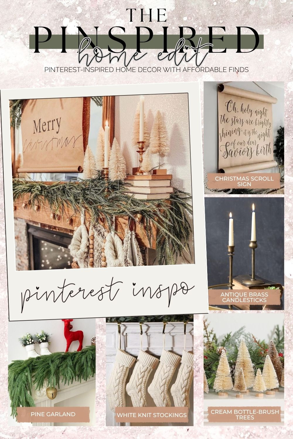 Cozy Christmas mantel decor with warm vintage charm 🎄 Recreate this Pinterest-inspired look with pine garland, white knit stockings, antique brass candlesticks, cream bottle-brush trees and a Christmas scroll sign. Simple, neutral and perfect for a cozy holiday fireplace.

#ChristmasMantel #ChristmasDecor #NeutralChristmasDecor #VintageChristmas #HolidayHome #ChristmasGarland #ChristmasStockings #AmazonHome #AmazonFinds #PinterestInspired 

 #LTKSeasonal #LTKOver40 #LTKHome