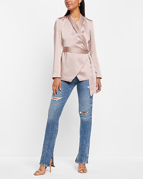 Satin Tie Front Blazer | Express