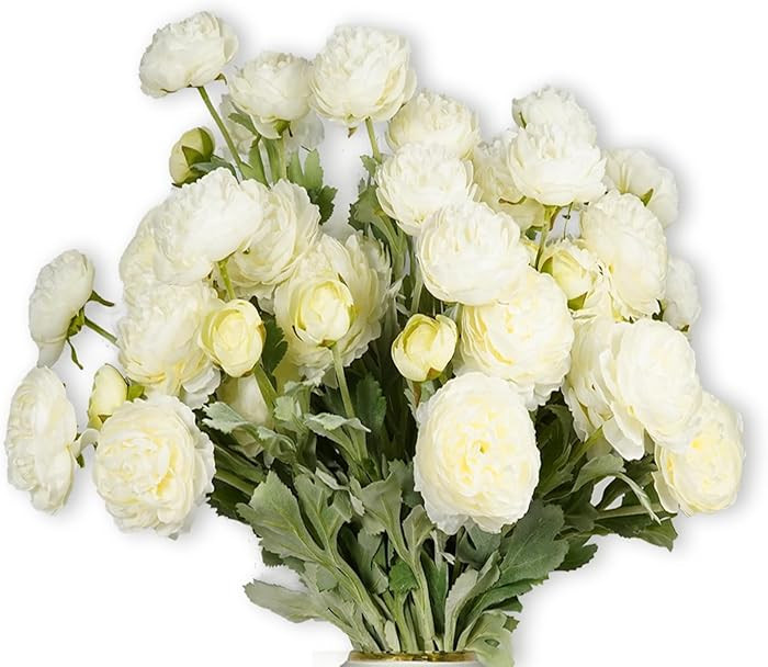 Artificial Flowers White Peonies 20pcs 60Heads Bouquet Fake Peonies Artificial Ranunculus Flowers... | Amazon (US)