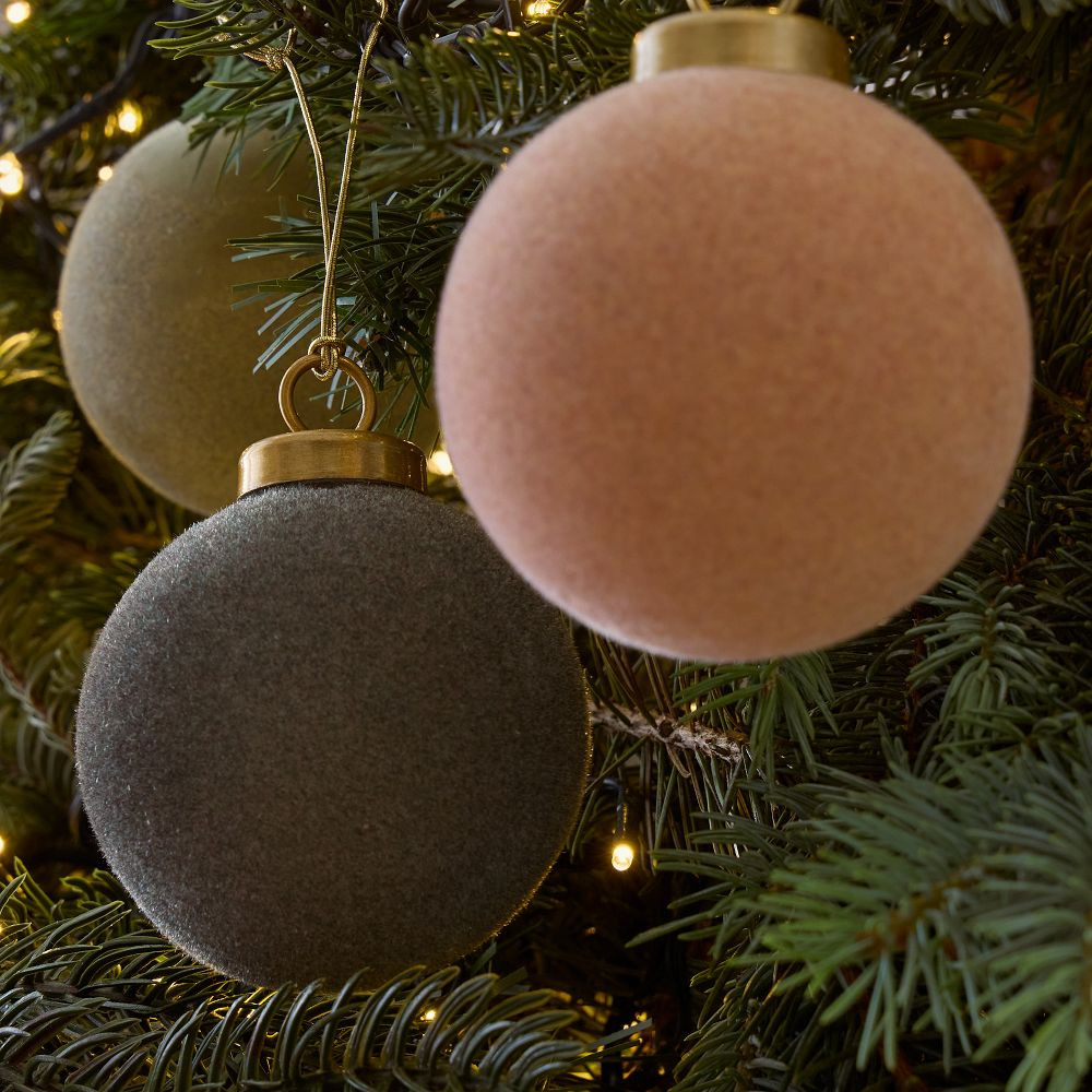 Medium Flocked Ball Ornaments (Set of 9) - Woodland Shine | West Elm (US)