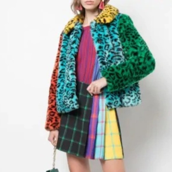 Alice & Olivia- Milticolored Jerri Color Block Faux Fur Leopard Jacket | Poshmark