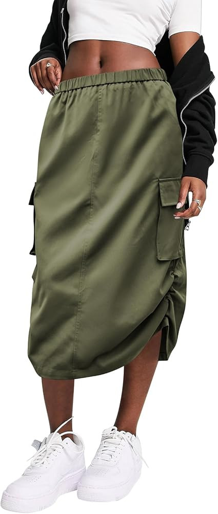FARORO Y2k Cargo Long Skirts for Women Trendy High Waisted Vintage Slit Midi Skirt with Flap Pock... | Amazon (US)