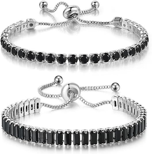 Tennis Bracelets for Women White Gold Plated Diamond AAA+ Cubic Zirconia CZ Dainty Classic Adjust... | Amazon (US)