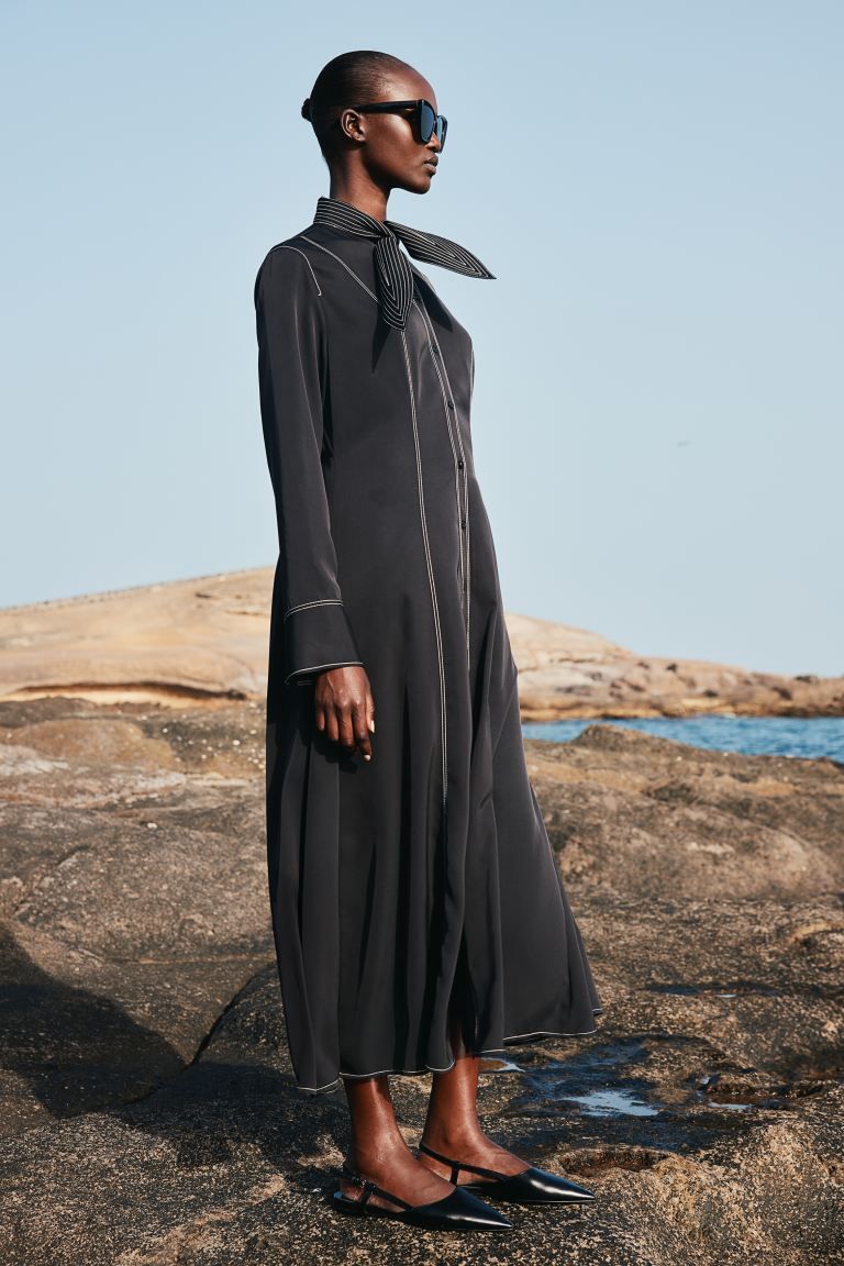 Twill Dress with Scarf Collar - Black - Ladies | H&M US | H&M (US + CA)