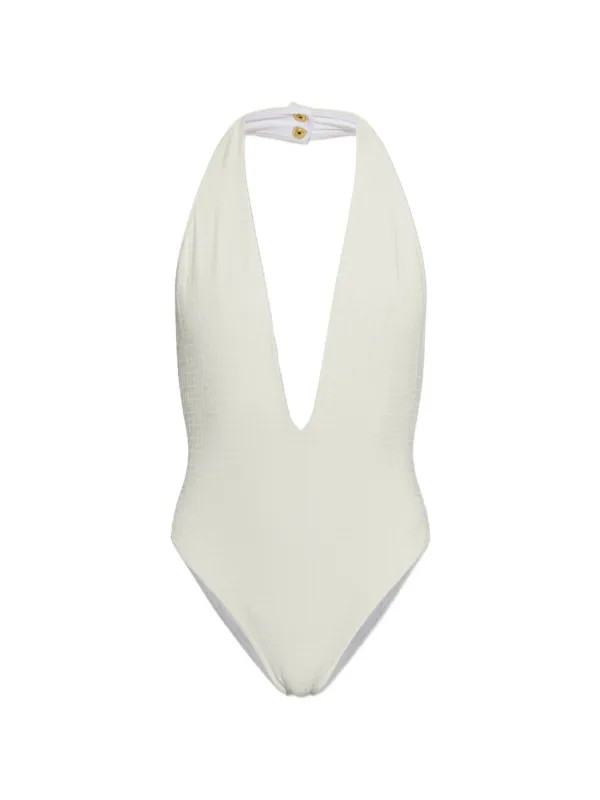 monogram-jacquard halterneck swimsuit | Farfetch Global