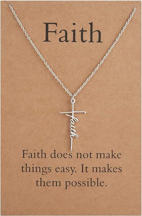 Lcherry Faith Cross Necklace Hope Belive Pendant Necklace Religious Jewelry for Women | Amazon (US)