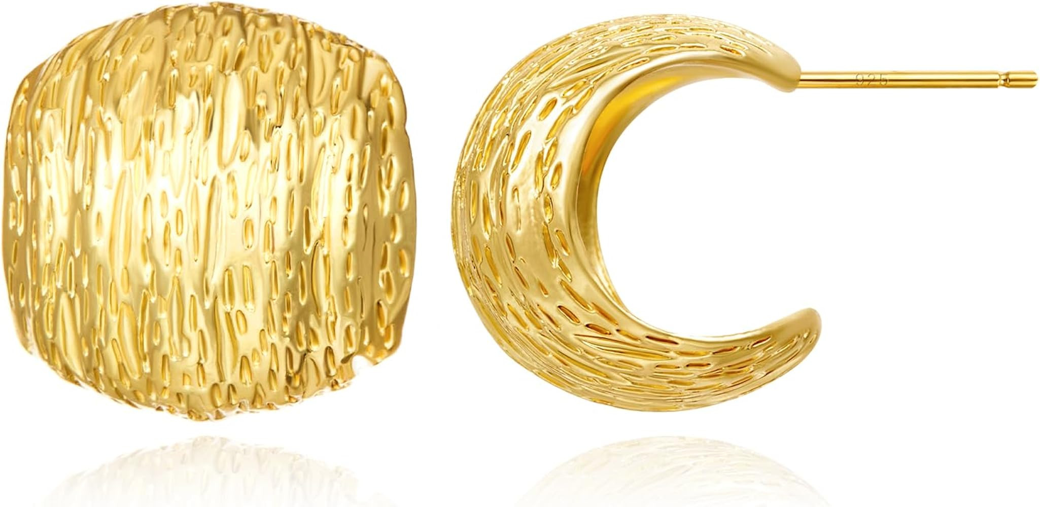 Cicy Bell Aretes Gruesos para Mujeres Chapado en Oro de Imitación Minimalista Texturizado Vintag... | Amazon (US)