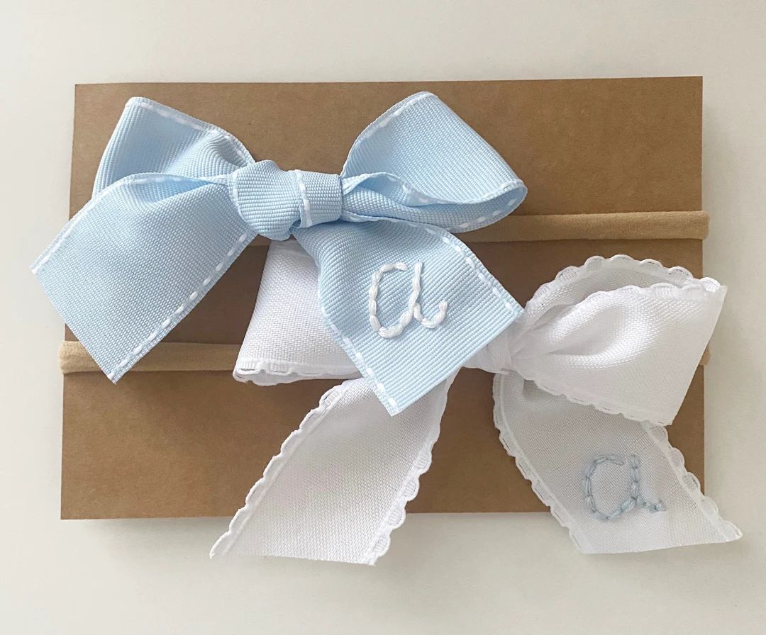 Initial Hand- Embroidered Bow | Etsy (US)