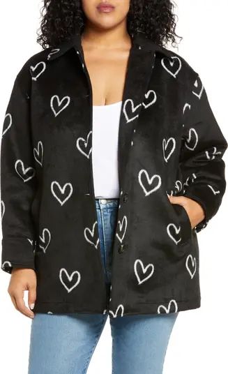 Heart Jacquard Brushed Fleece Coat | Nordstrom