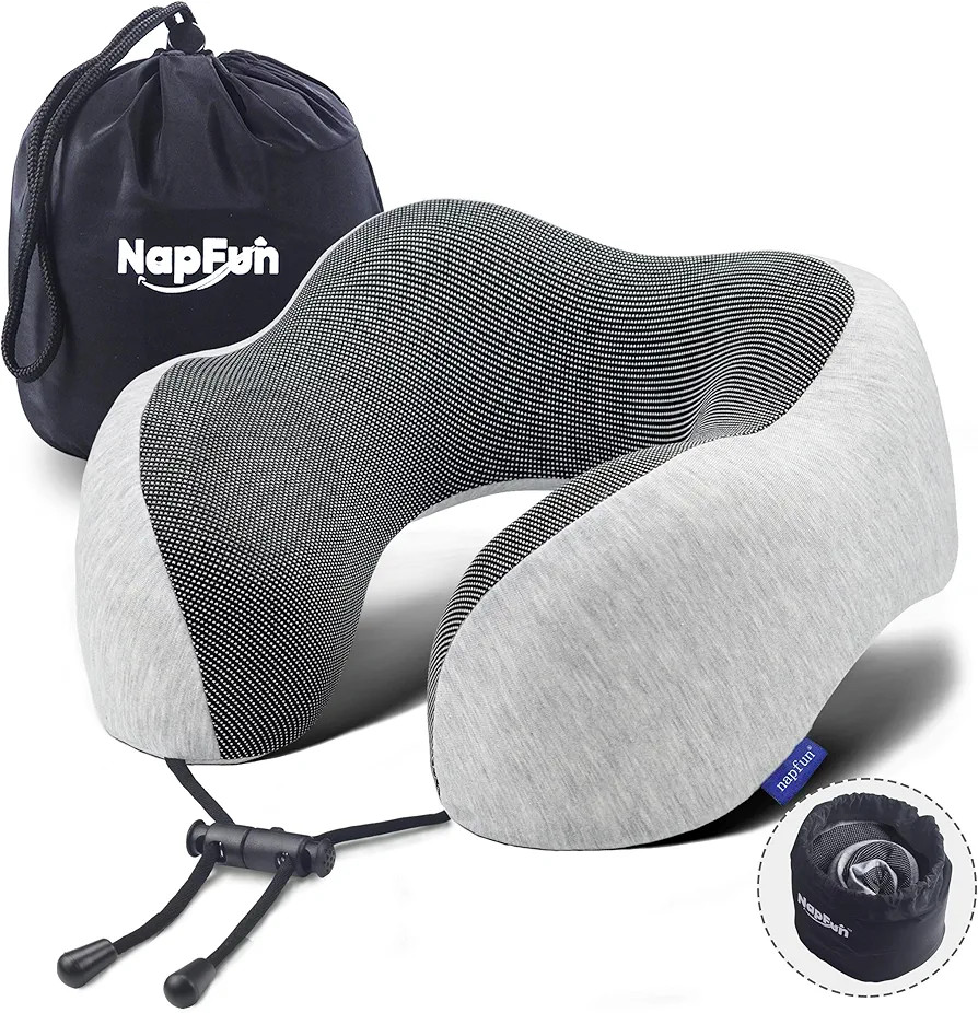 napfun Neck Pillow for Traveling, Upgraded Travel Neck Pillow for Airplane 100% Pure Memory Foam ... | Amazon (US)