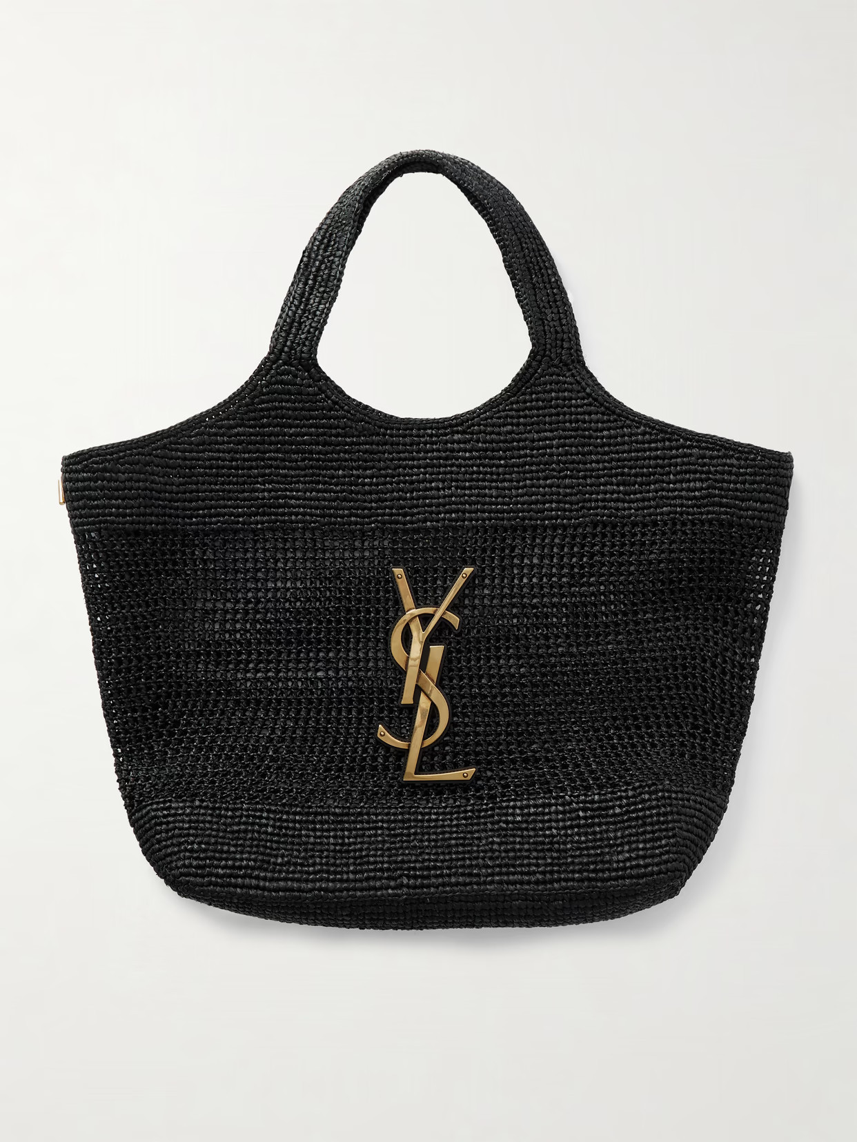 SAINT LAURENT - Icare Maxi Embellished Raffia Tote - Black | NET-A-PORTER (UK & EU)