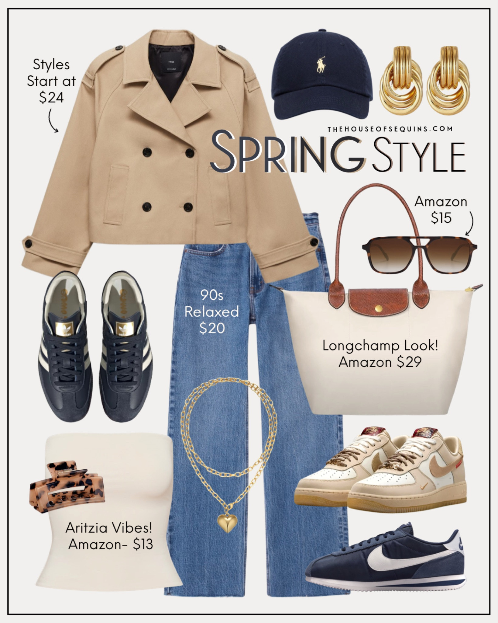 Shop the look! Cropped trench, Longchamp Le Pliage look for less, Abercrombie jeans, adidas samba, Nike Air Force 1, Nike Cortez navy sneakers, Aritzia tube top inspired Amazon finds and more! 

#LTKStyleTip #LTKFindsUnder50 #LTKShoeCrush