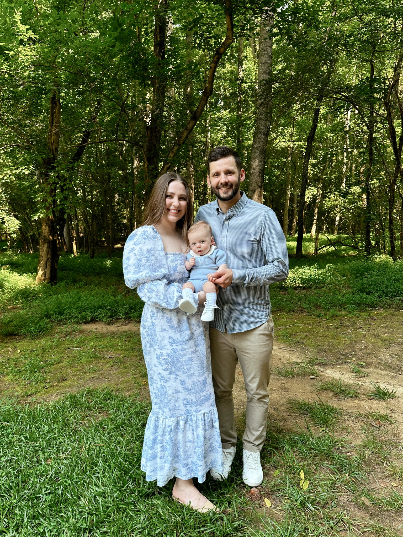 Classic blue + white traditional style outfits for family pictures. Toile dress is pregnancy and breastfeeding friendly  

Newborn photo outfit in dusty blue and white with Peter Pan collar and embroidered monogram 

#LTKfamily #LTKbump #LTKstyletip