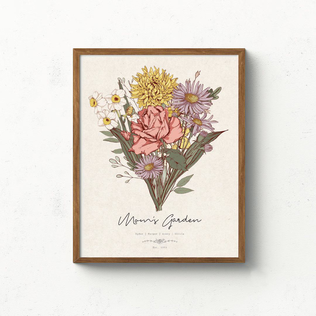 Birth Flower Bouquet | Personalized Gift Grandma's Birthday, Mom's Birthday Bloom Gift | Personal... | Etsy (US)