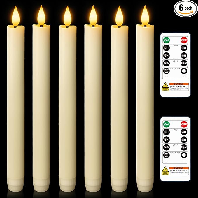 Homemory 6 Pcs Wax Flameless Taper Candles with Remote Timer and Dimmer, LED Candle Sticks with F... | Amazon (US)