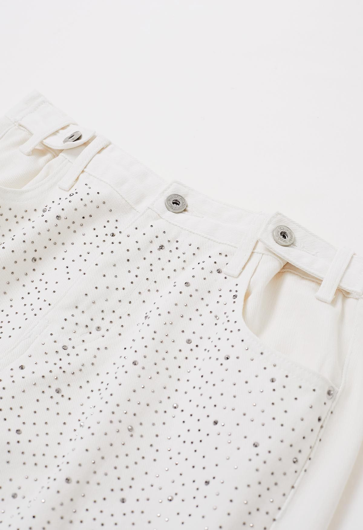 Full Rhinestone Straight-Leg Jeans in White | Chicwish