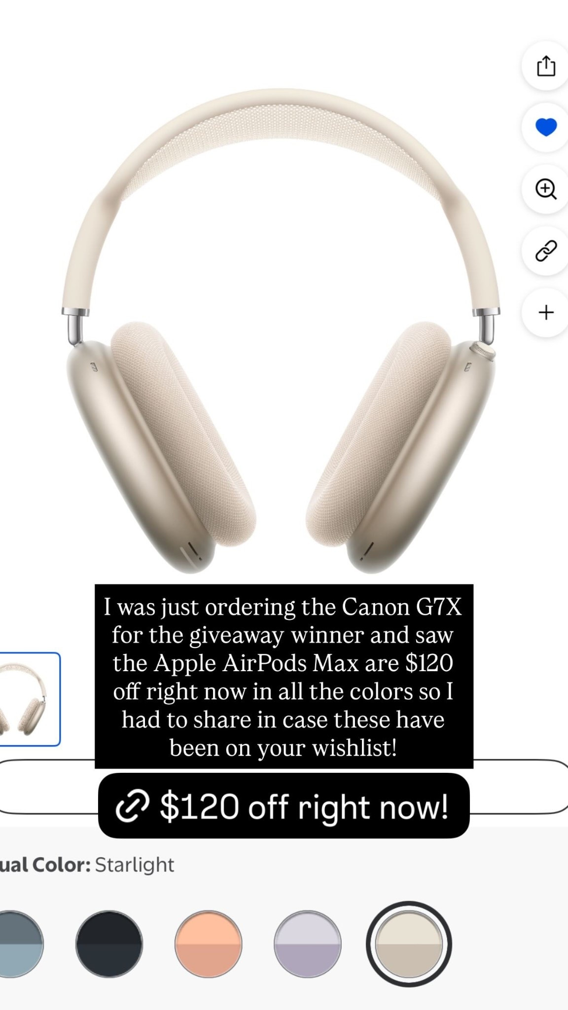 I was just ordering the Canon G7X for the giveaway winner and saw the Apple AirPods Max are $120 off right now in all the colors so I had to share in case these have been on your wishlist!