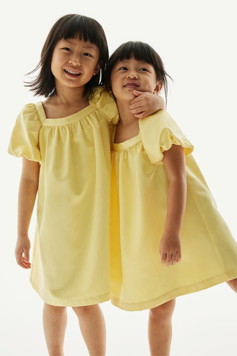 Balloon-sleeved Satin Dress - Yellow - Kids | H&M US | H&M (US + CA)