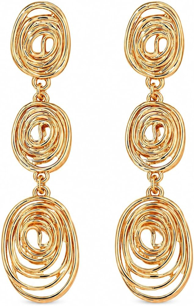 Gold Spiral Drop Earrings for Women, Three Tier Dangle Statement Earrings, Open Circle Metal Jewe... | Amazon (US)