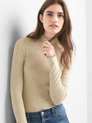 Gap Womens Ruffle Ribbed Turtleneck Oatmeal Heather Size L Tall | Gap US