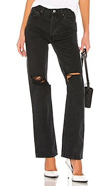 RE/DONE Originals High Rise Loose in Washed Black With Rips from Revolve.com | Revolve Clothing (Global)