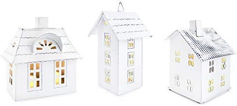 AuldHome Farmhouse Decor Tin Houses (Set of 3, White); Candle Lantern Decorative Holiday Christma... | Amazon (US)