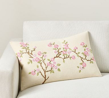 Cherry Blossom Embroidered Lumbar Pillow | Pottery Barn (US)