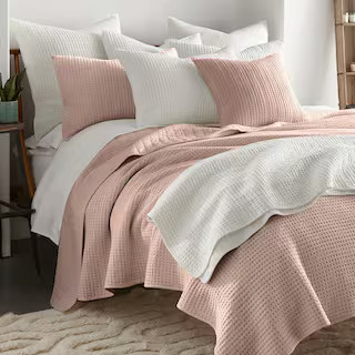 Levtex Home Mills Waffle Blush 3-Piece Solid Cotton Full/Queen Quilt Set L20631FQS - The Home Dep... | The Home Depot