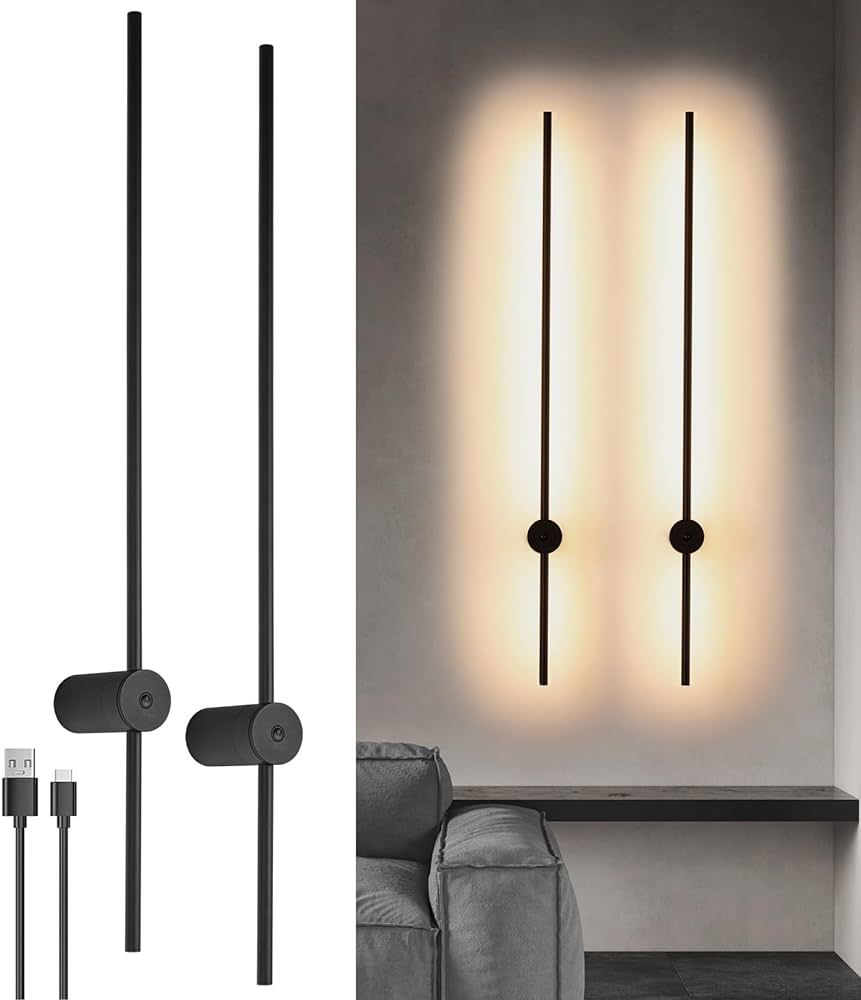 Aanyhoh Modern LED Wall Sconces Battery Operated Lights Indoor with USB Charging Port, Matte Blac... | Amazon (US)
