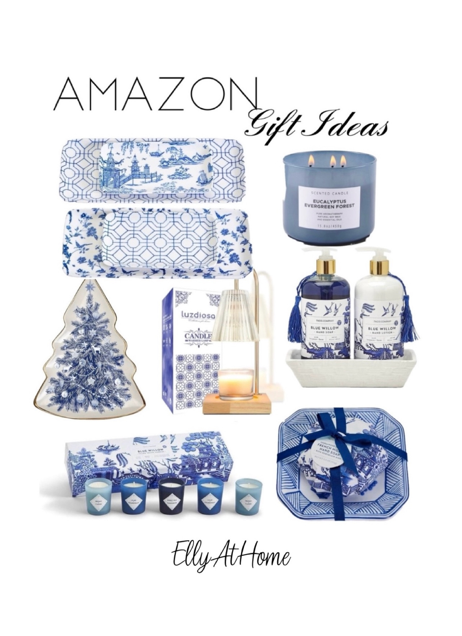 Christmas, holiday Pretty gift ideas for the blue and white lover! Packaged gifts, hand soap, trays, fragrant candles, candle warmer. From amazon home. Free shipping. Gifts for her, teacher, host, couple, new home, yourself. 

#LTKHome #LTKGiftGuide #LTKSaleAlert