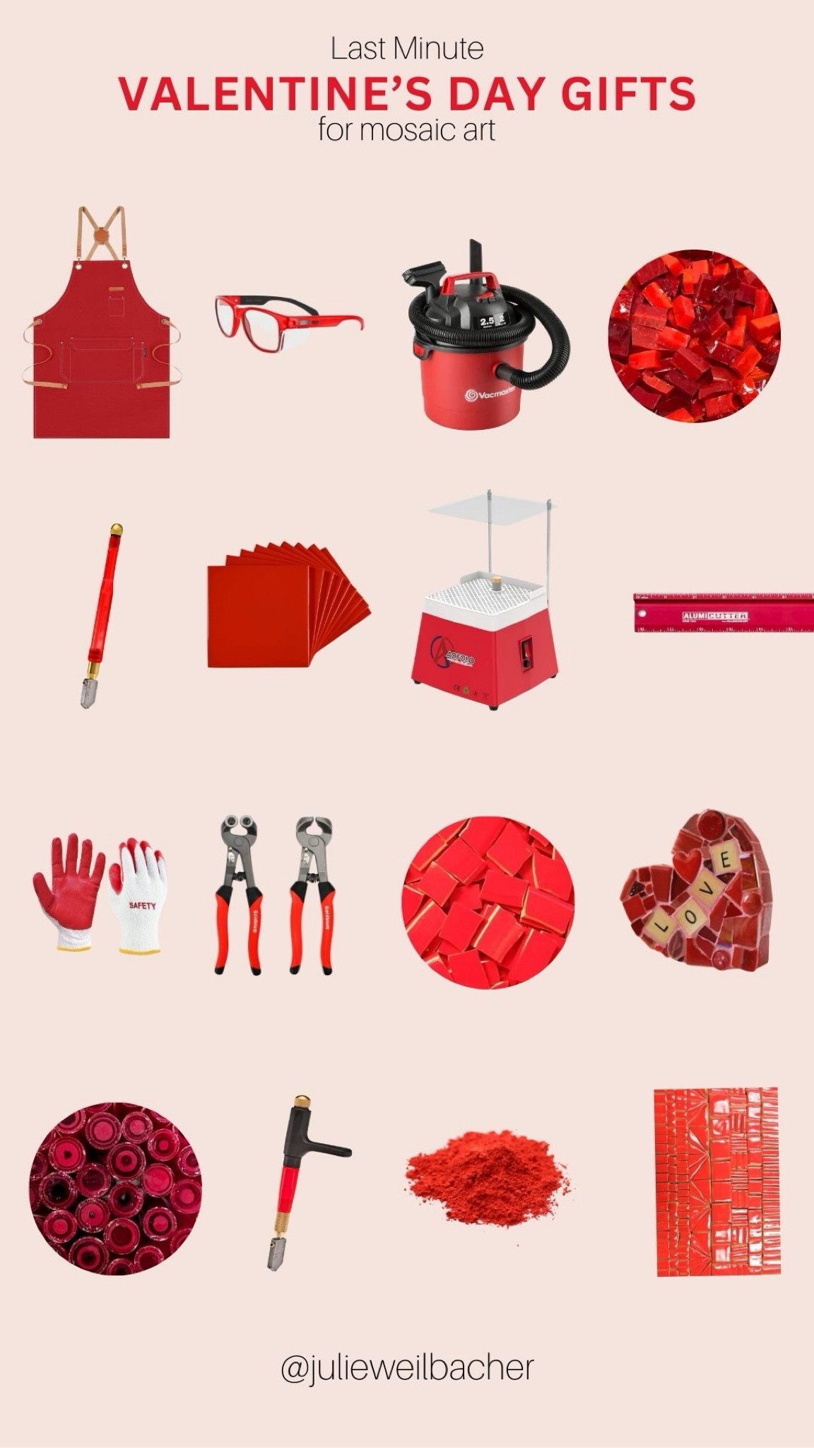 Sharing some fun last-minute Valentine’s Day / Galentine’s Day gift ideas for the mosaic or stained glass artist in your life. ❤️ For mosaic tips, tutorials, inspiration, and so much more please visit my YouTube channel: YouTube.com/julieweilbacher. Follow @julieweilbacher on Instagram for all things mosaic art. Valentine’s Day - mosaics - Galentine’s Day - stained glass - tile crafts - glass crafts - gifts for artists - gifts for crafters - craft essentials - crafting tools - studio essentials 

#LTKHome #LTKFindsUnder100 #LTKGiftGuide