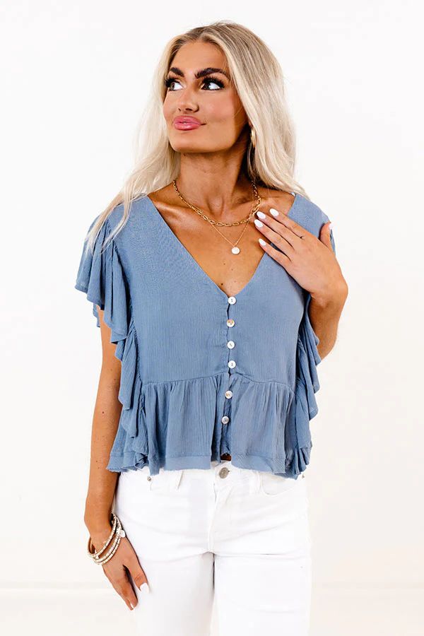 Believe The Dream Peplum Top In Airy Blue | Impressions Online Boutique