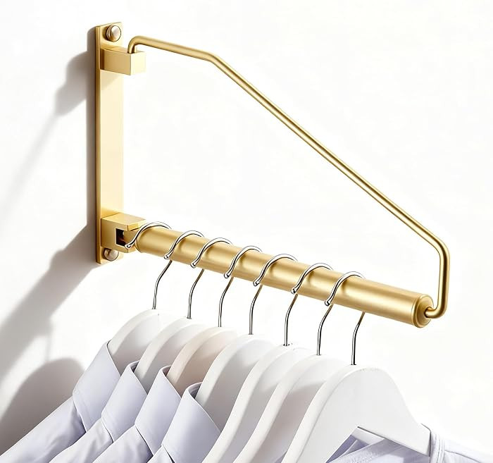 NEWRAIN Folding Wall Mounted Clothes Hanger Rack Clothes Hook Solid Brass with Swing Arm Holder C... | Amazon (US)