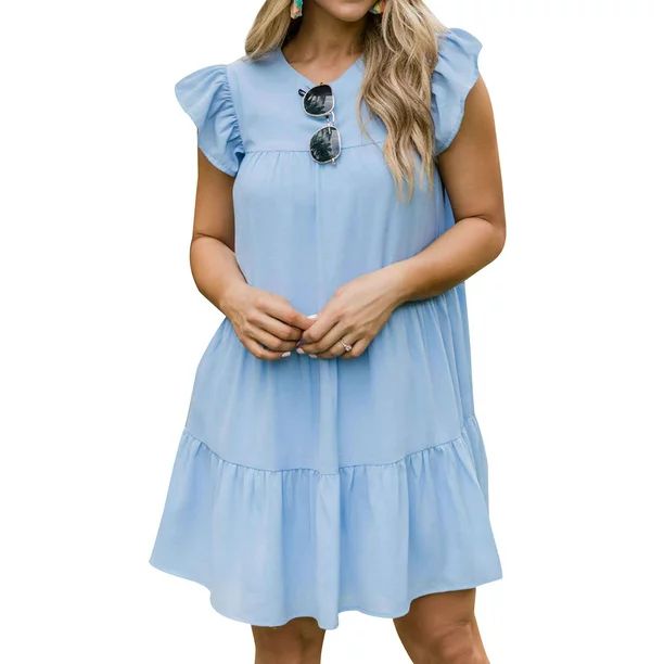 STARVNC Crew Neck Ruffle Short Sleeve Dress (Women's), 1 Count, 1 Pack - Walmart.com | Walmart (US)