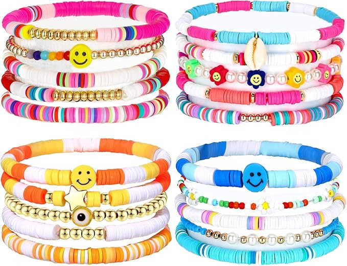 Palotay 8PCS Preppy Heishi Bracelets Colorful Smiley Face Evil Eye Beaded Stackable Bracelets Set... | Amazon (US)