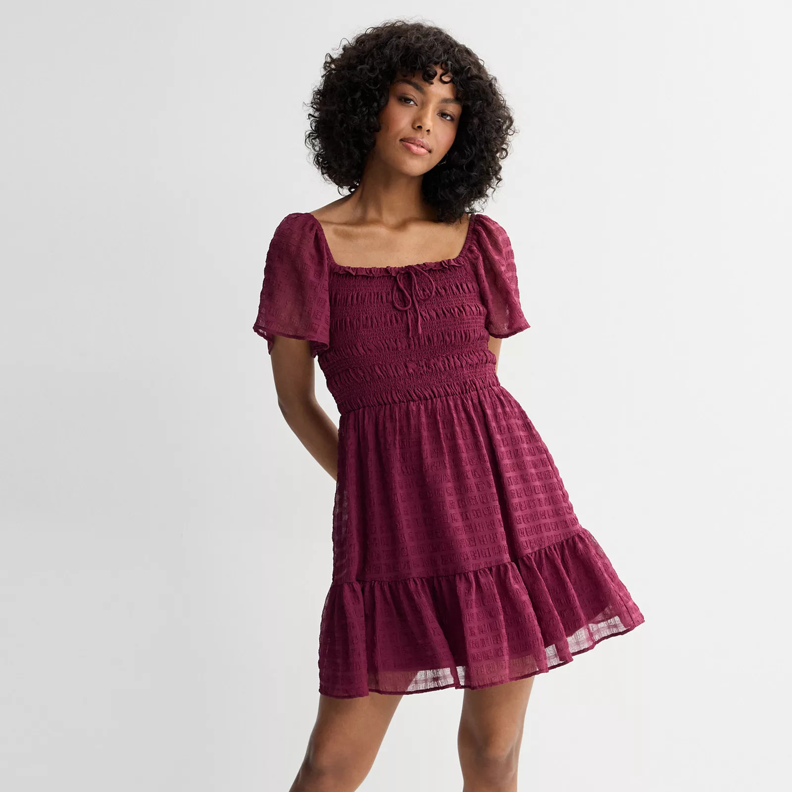 Juniors' Rewind Flutter Sleeve Ruffle Tie Front Skater DressRewind | Kohl's