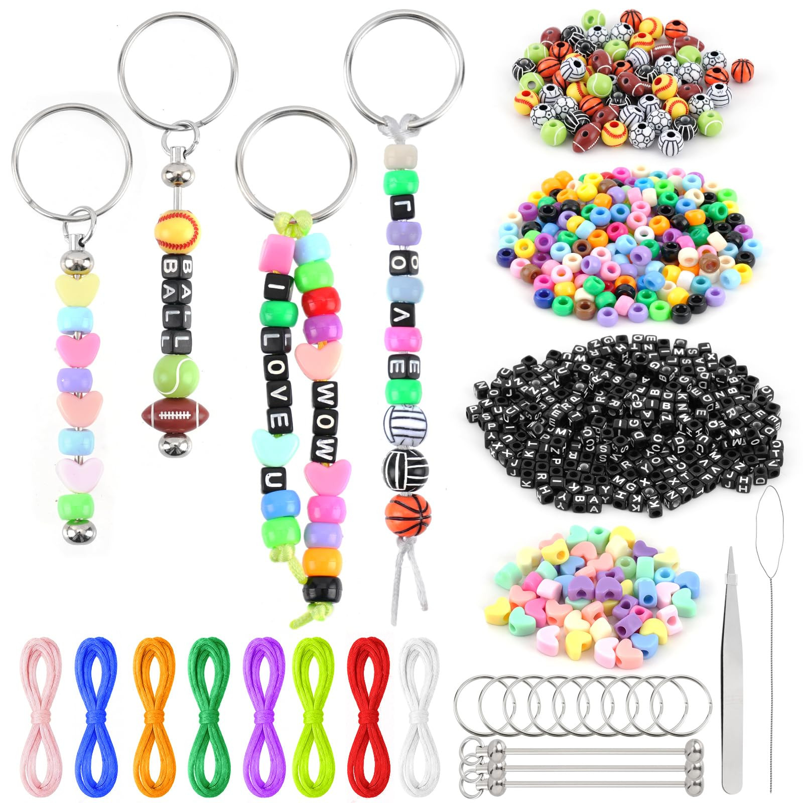 WoBiogHo 675 PCS DIY Keychain Making Kit with Letter Beads & Heart Beads, Personalized Beaded Key... | Amazon (US)