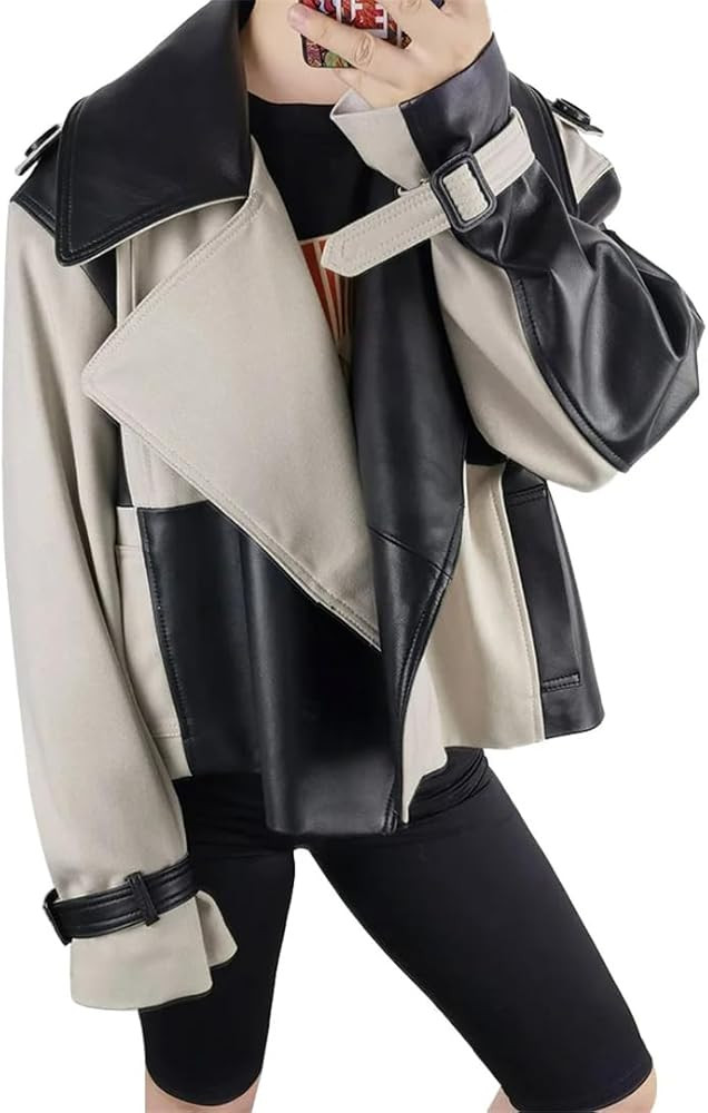 Autumn Black Leather Jacket Women Loose Oversized Leather Jacket Ladies Streetwear | Amazon (US)
