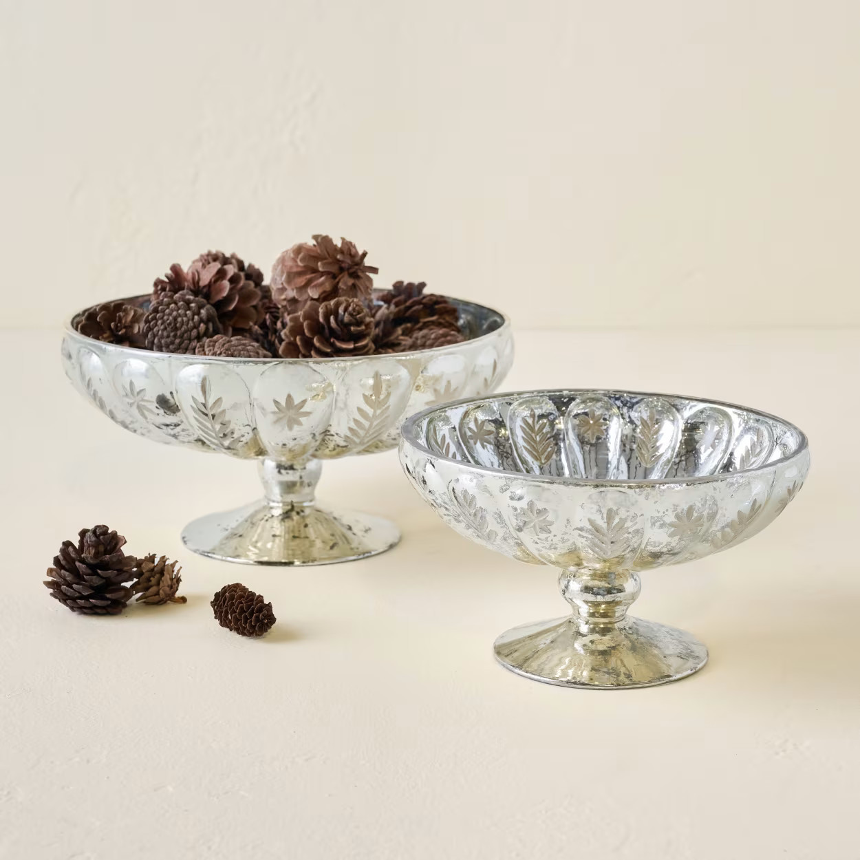Etched Mercury Glass Compote Bowl | Magnolia
