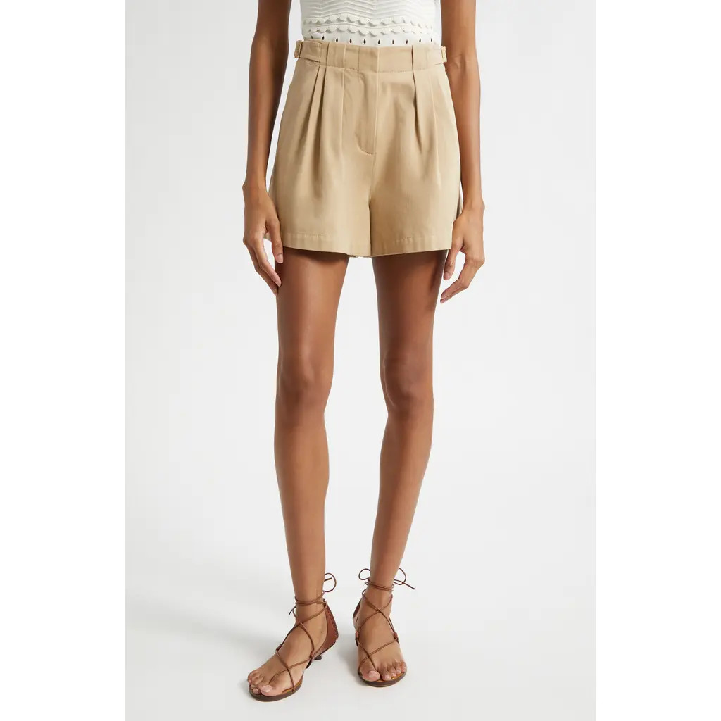 Ulla Johnson Kira Pleated Cotton Shorts in Sahara at Nordstrom, Size 4 | Nordstrom