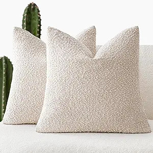 Foindtower Set of 2, Decorative Textured Boucle Throw Pillow Covers Accent Solid Pillow Cases Neu... | Amazon (US)