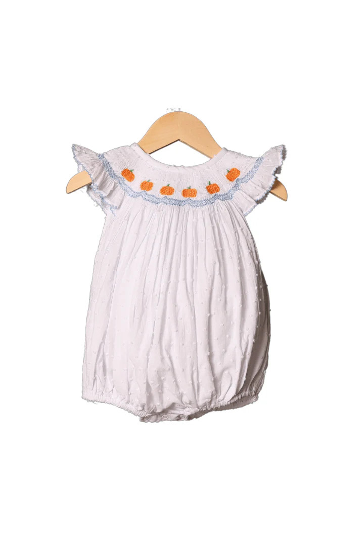 Smocked Heirloom Pumpkin White Swiss Dot Bubble | The Smocked Flamingo