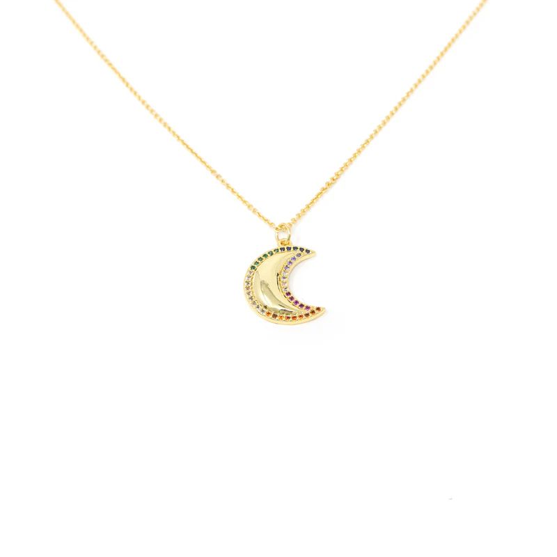 Rainbow and Gold Crescent Necklace | The Sis Kiss