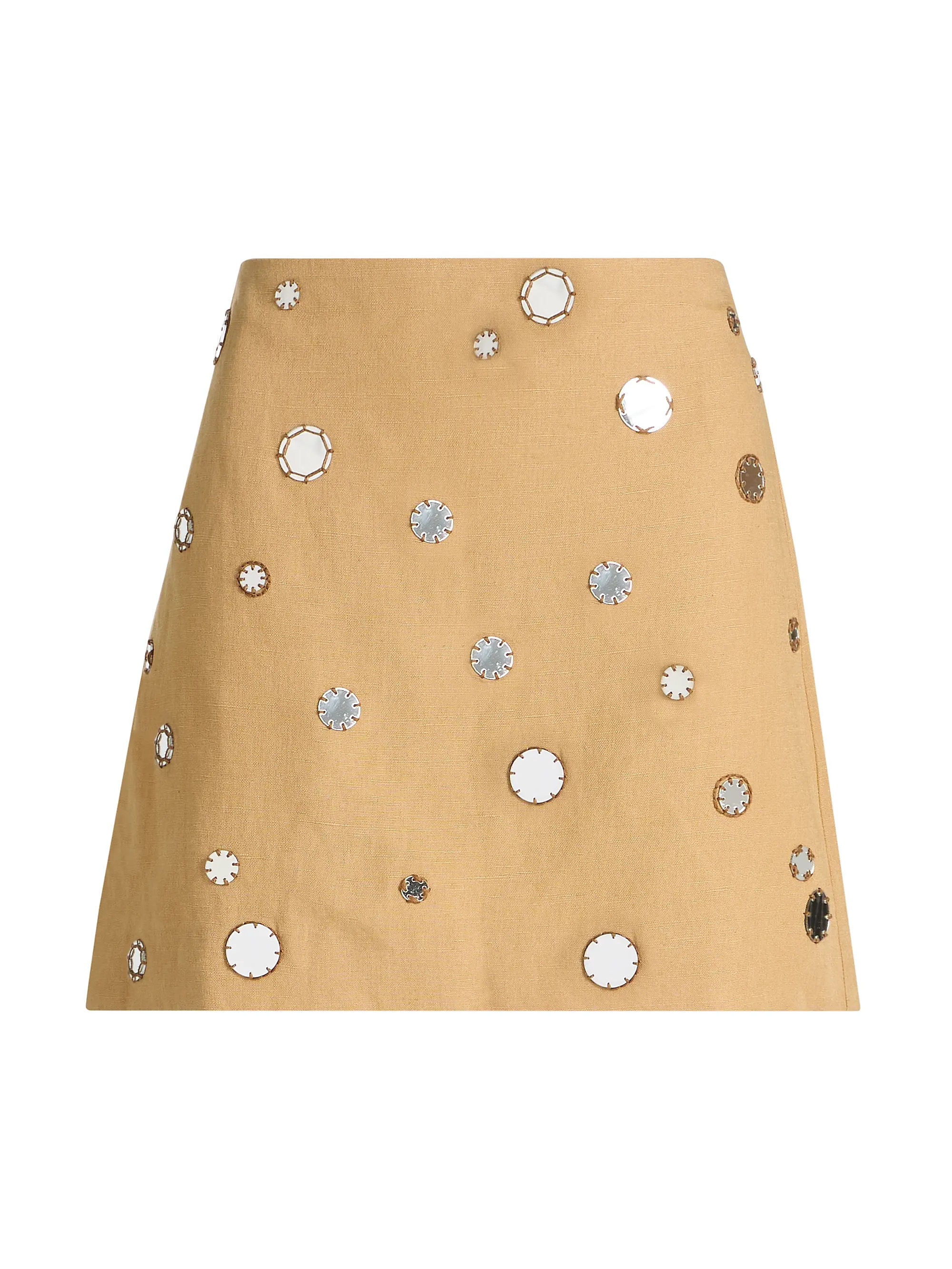 Tanya Taylor Ari Mirror Embellished Linen-Blend Miniskirt | Saks Fifth Avenue | Saks Fifth Avenue